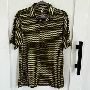 Claiborne Farm Horse Racing Silk Print Polo Shirt - Men's Medium - Blue & Gold